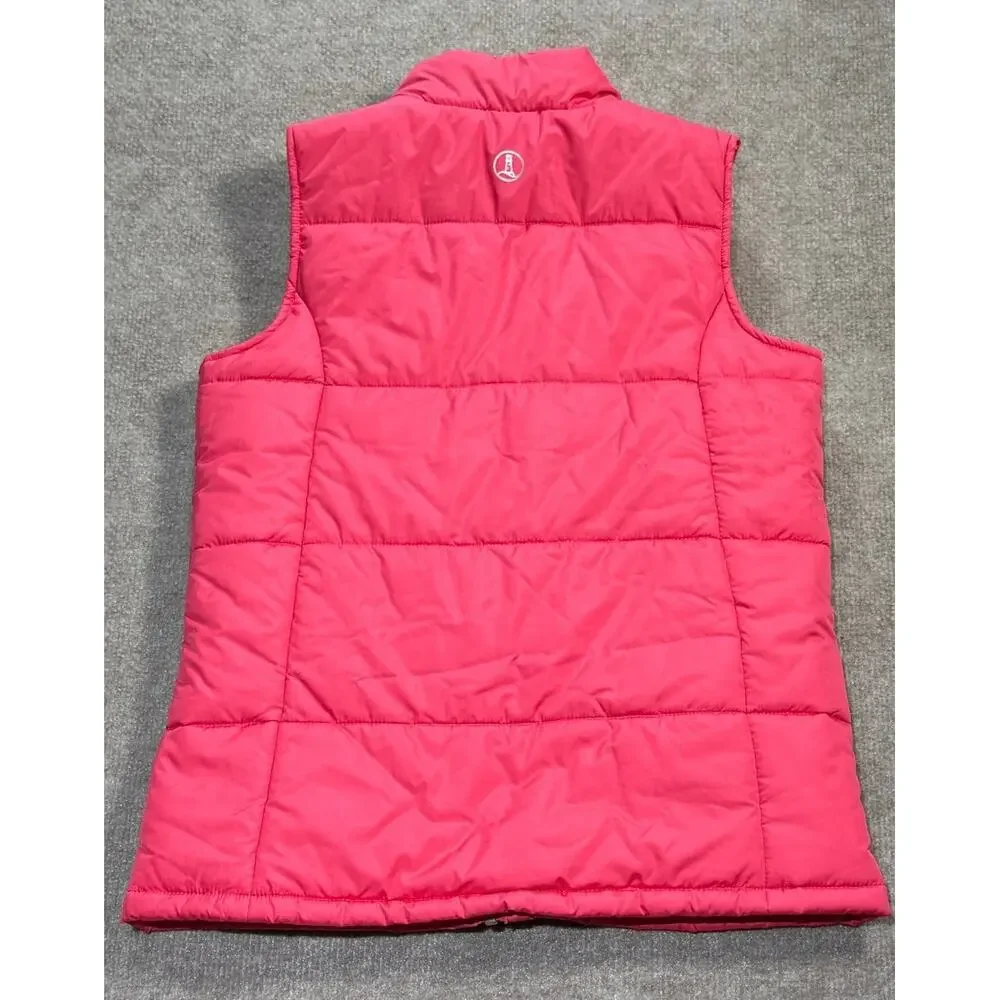 Land's End Kids Pink and Orange Zip Up Puffer Vest - Kids Medium (10-12)